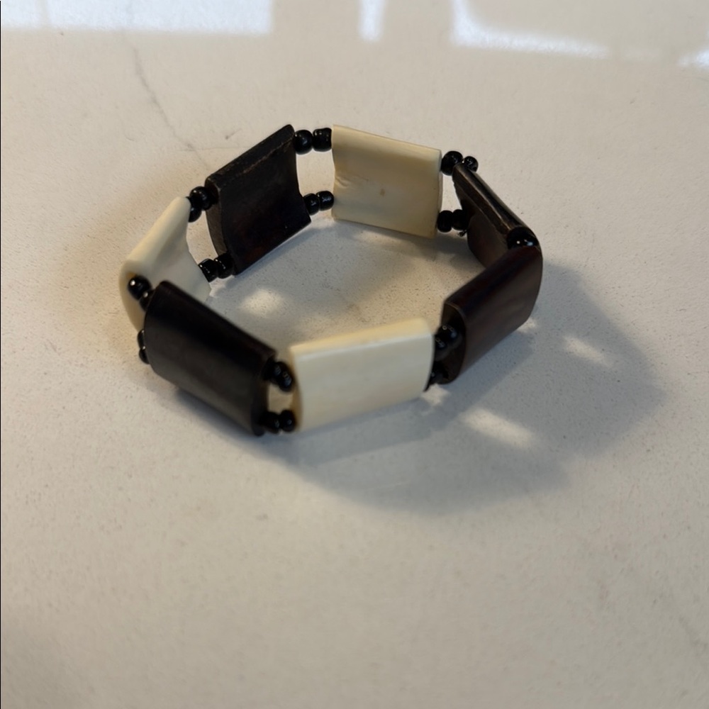 Black Brown and Cream Beaded Bracelet